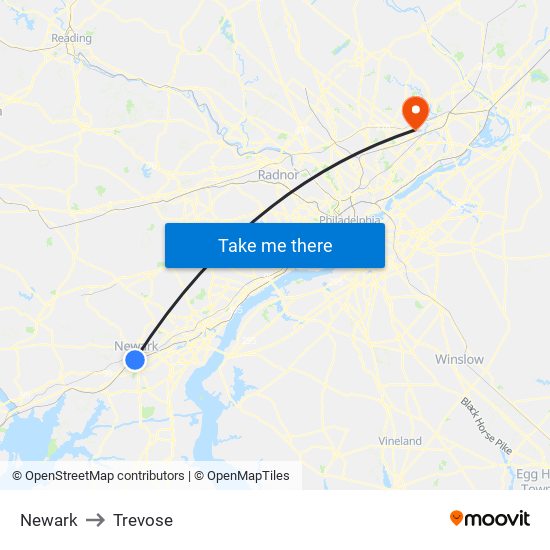 Newark to Trevose map