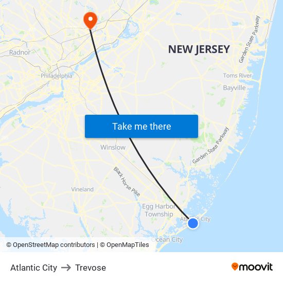 Atlantic City to Trevose map