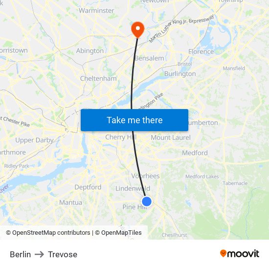 Berlin to Trevose map