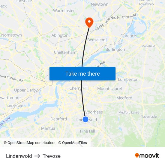 Lindenwold to Trevose map