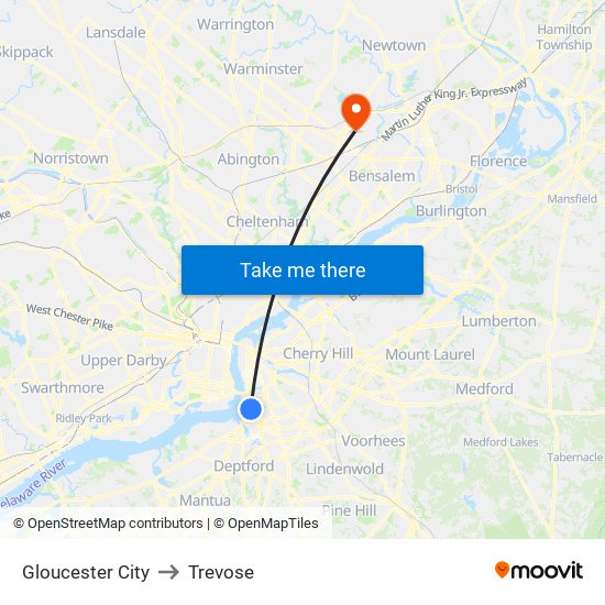 Gloucester City to Trevose map