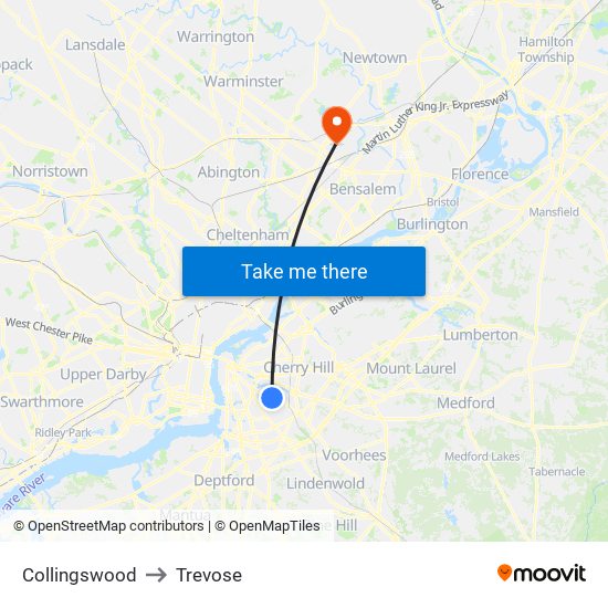 Collingswood to Trevose map