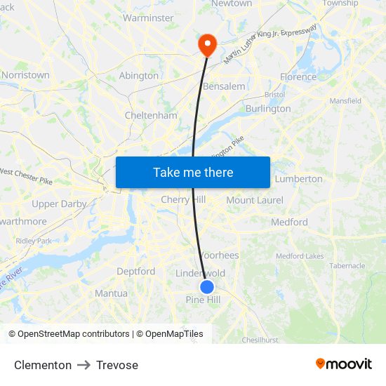 Clementon to Trevose map