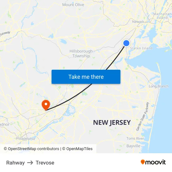 Rahway to Trevose map