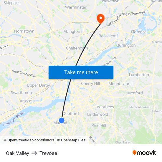 Oak Valley to Trevose map