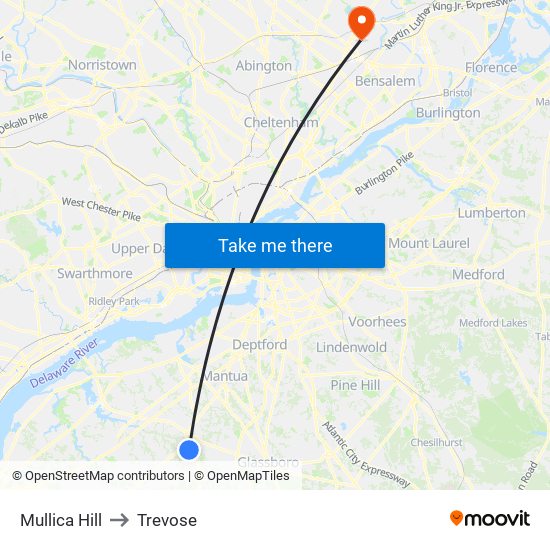 Mullica Hill to Trevose map