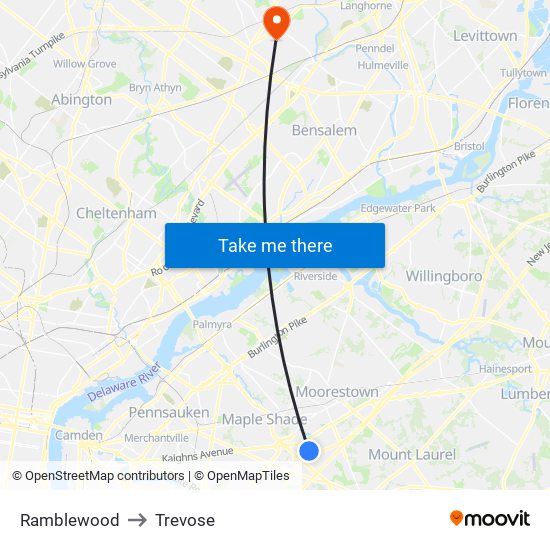 Ramblewood to Trevose map
