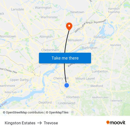 Kingston Estates to Trevose map