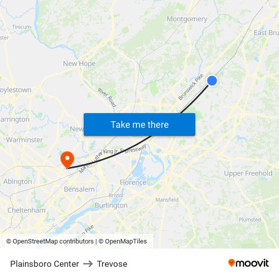 Plainsboro Center to Trevose map