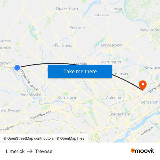 Limerick to Trevose map