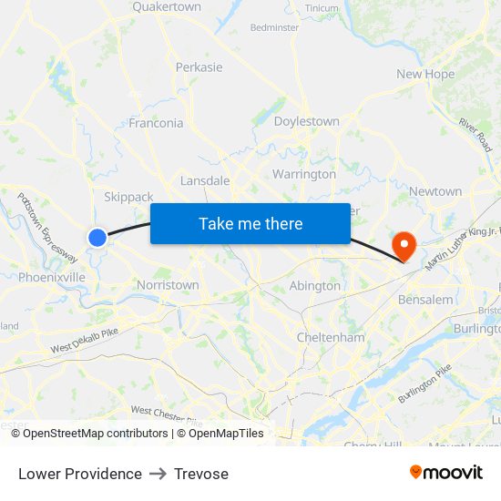 Lower Providence to Trevose map