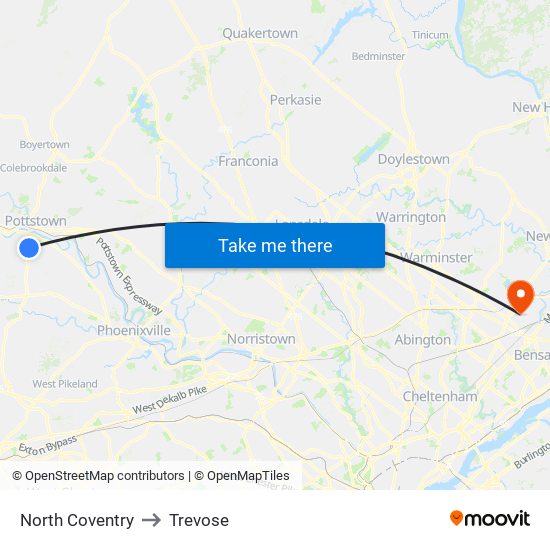 North Coventry to Trevose map