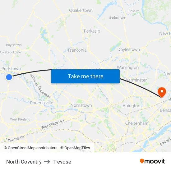 North Coventry to Trevose map