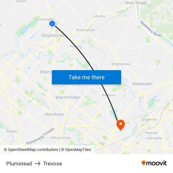 Plumstead to Trevose map