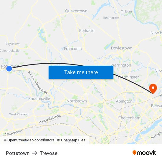Pottstown to Trevose map