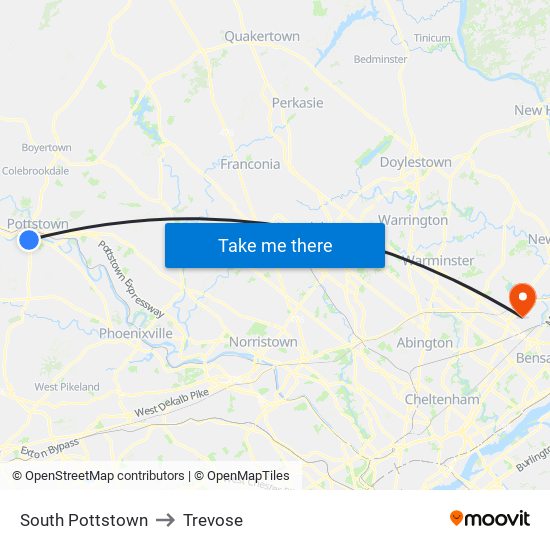 South Pottstown to Trevose map