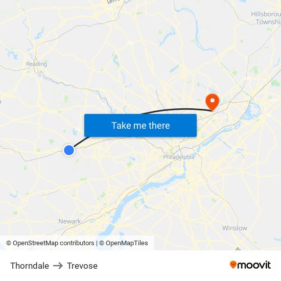 Thorndale to Trevose map