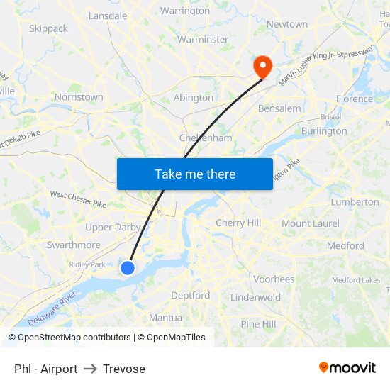 Phl - Airport to Trevose map
