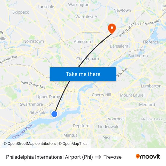 Philadelphia International Airport (Phl) to Trevose map