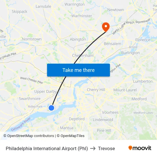 Philadelphia International Airport (Phl) to Trevose map
