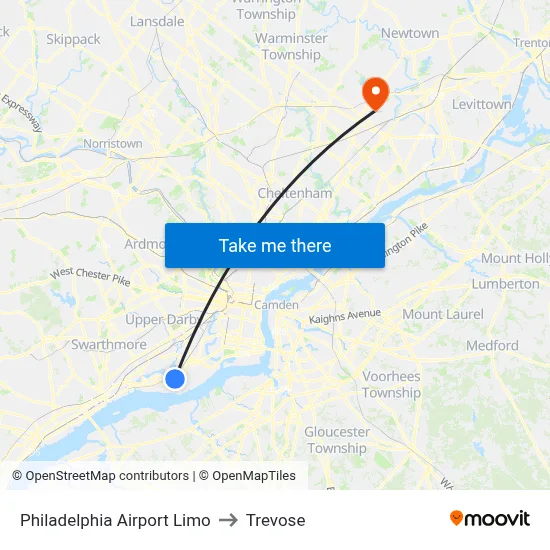 Philadelphia Airport Limo to Trevose map