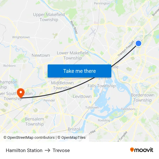 Hamilton Station to Trevose map