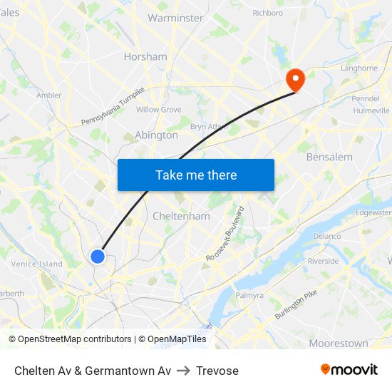 Chelten Av & Germantown Av to Trevose map