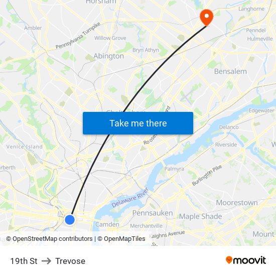 19th St to Trevose map