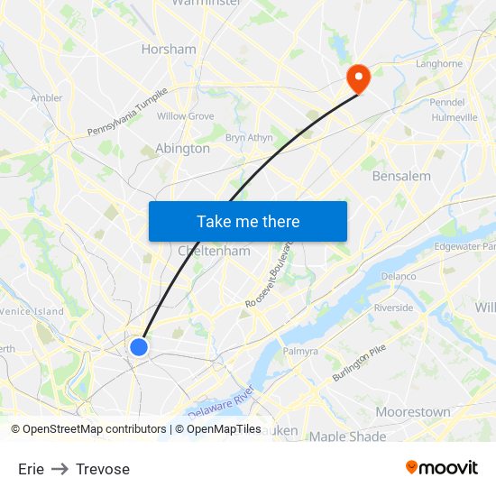 Erie to Trevose map