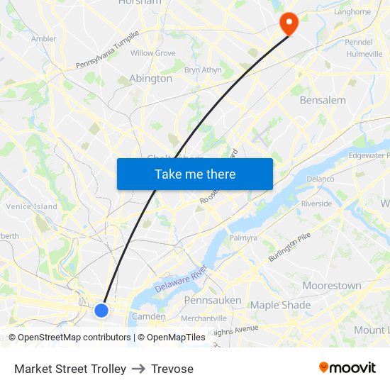 Market Street Trolley to Trevose map