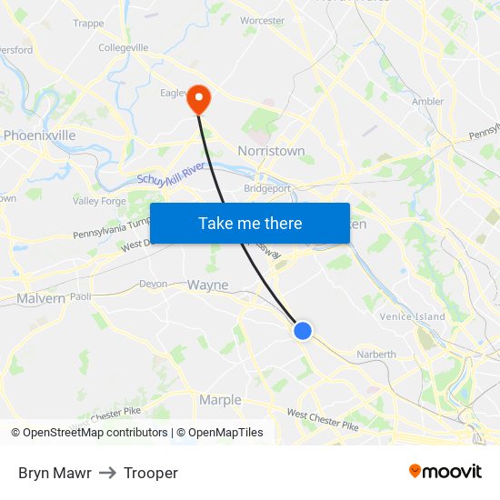 Bryn Mawr to Trooper map
