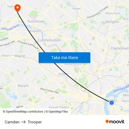 Camden to Trooper map