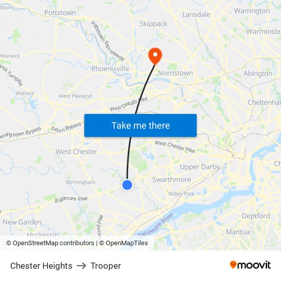 Chester Heights to Trooper map