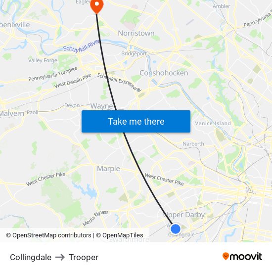 Collingdale to Trooper map