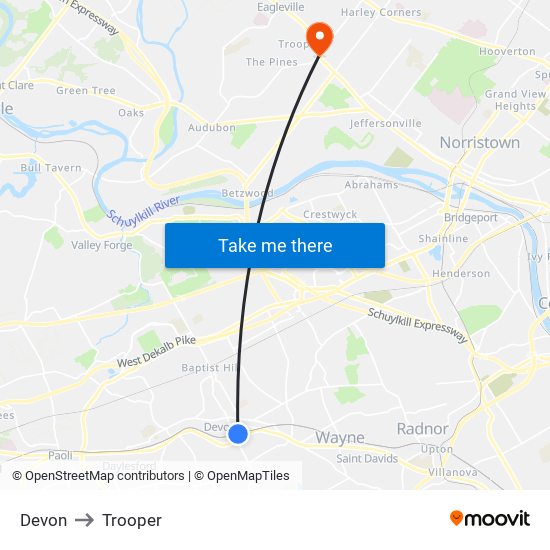 Devon to Trooper map