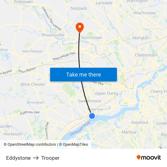 Eddystone to Trooper map