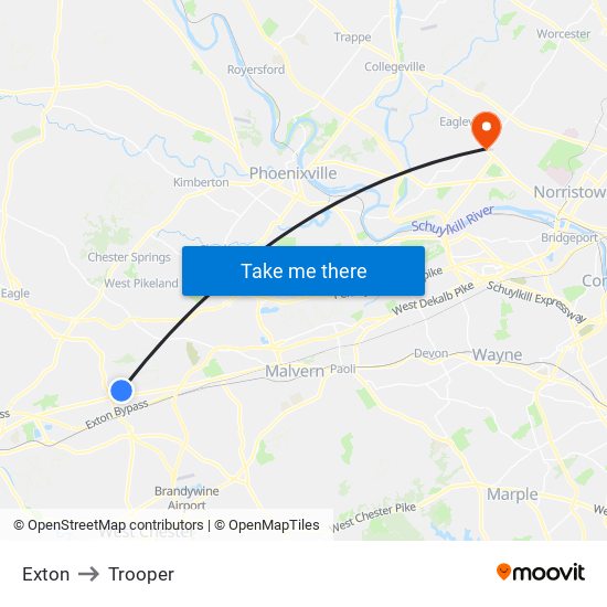 Exton to Trooper map