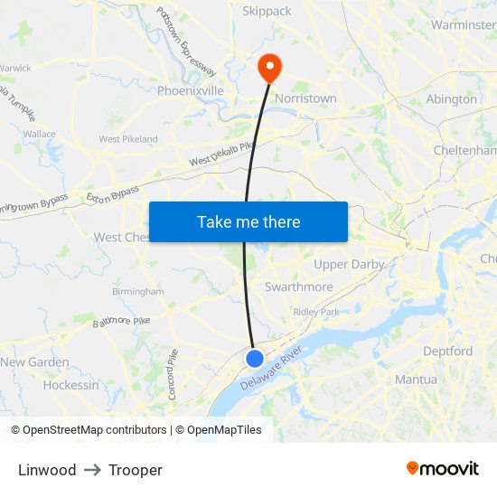 Linwood to Trooper map