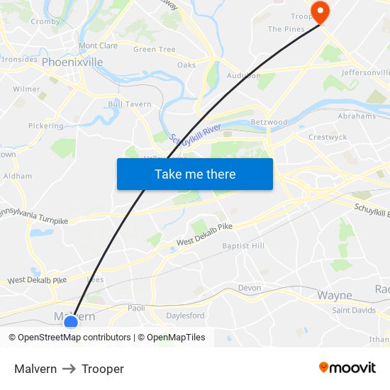 Malvern to Trooper map