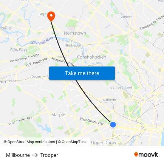 Millbourne to Trooper map