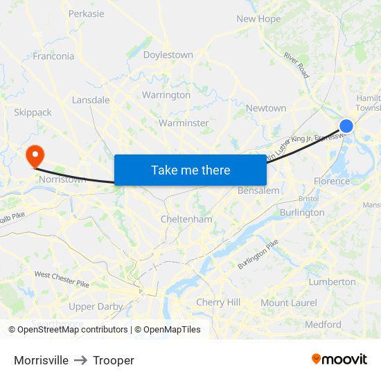 Morrisville to Trooper map