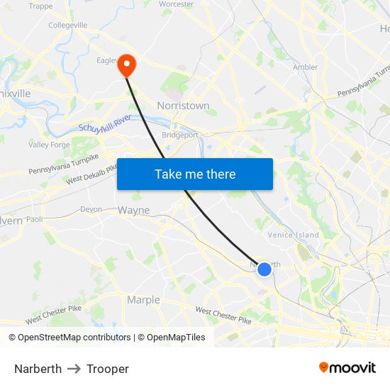 Narberth to Trooper map