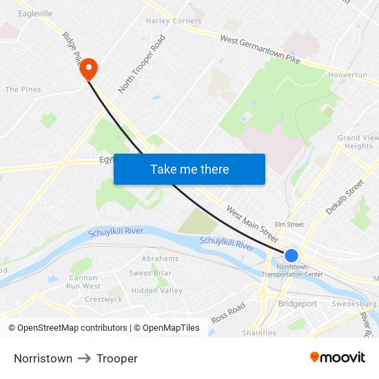 Norristown to Trooper map