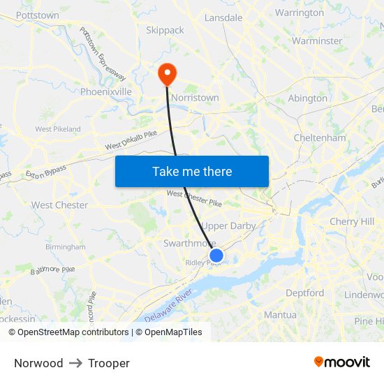 Norwood to Trooper map