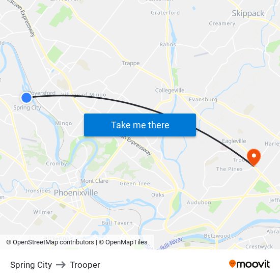 Spring City to Trooper map