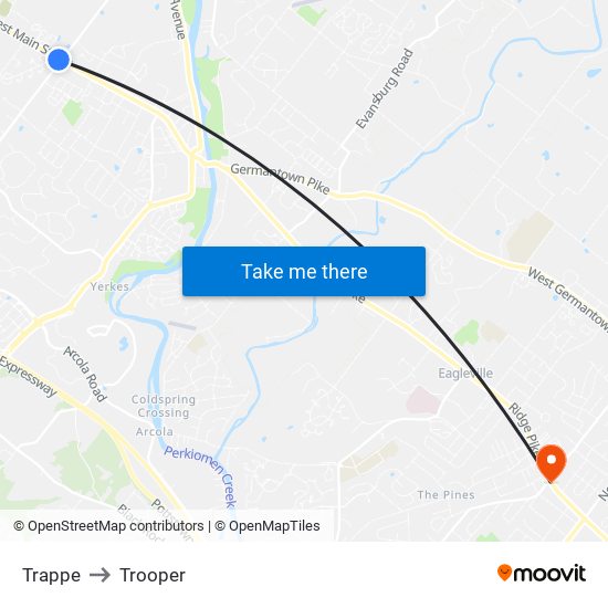 Trappe to Trooper map