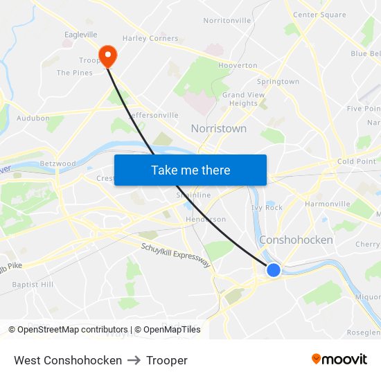 West Conshohocken to Trooper map