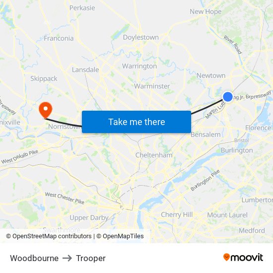 Woodbourne to Trooper map