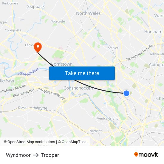 Wyndmoor to Trooper map