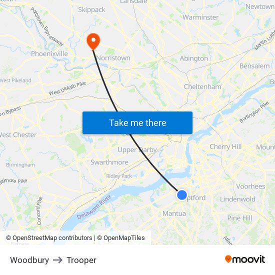 Woodbury to Trooper map